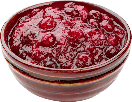 Fresh cranberry sauce in white bowl. png