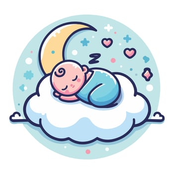 Baby sleeping on cloud illustration vector
