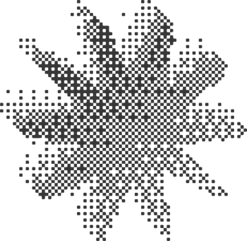 Pixel pattern star shape. Textured daisy with bitmap Y2k dither gradient. Retro sign with old computer game graphic effect. Halftone grunge illustration png