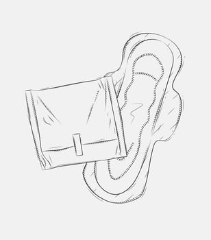 Women sanitary pad packed and unpacked composition drawing on grey background vector