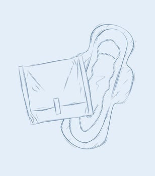 Women sanitary pad packed and unpacked composition drawing on blue background vector