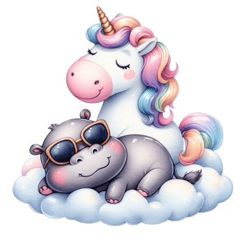 Unicorn and hippo on cloud png