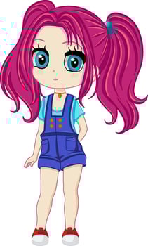 Chibi Girl with Red Hair. Illustration Cartoon Character Anime vector