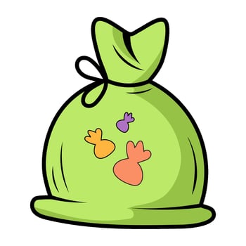 A green sack with sweets, Halloween symbol and traditional sign. Sticker with the back with candies. illustration. vector
