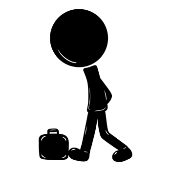 Man silhouette walking and kicking luggage png