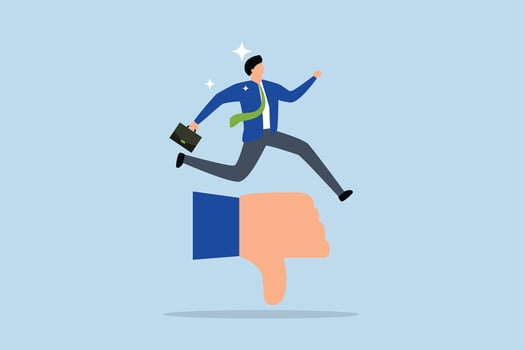 Deal with negative feedback, Businessman confidently overcomes criticism and negative feedback to achieve their business goals. vector