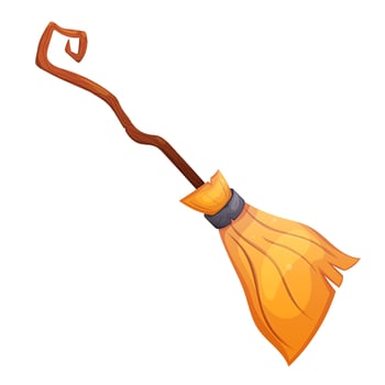 Magic halloween cartoon witch broom isolated on white. Hex broomstick illustration. vector