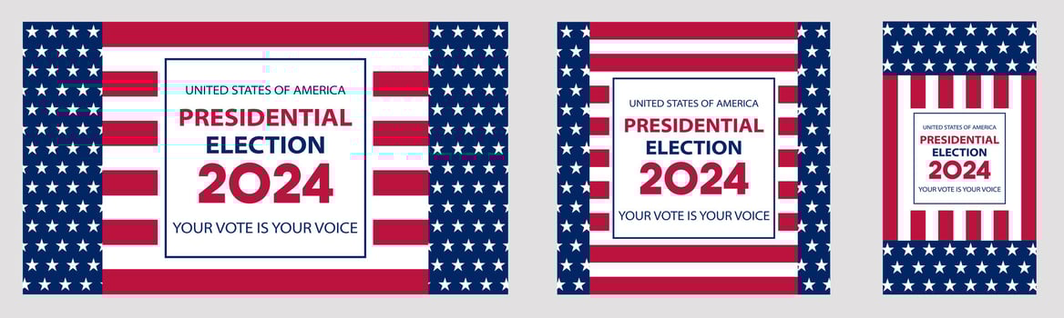 Election 2024 banner, post, stories set. USA voting concept vector