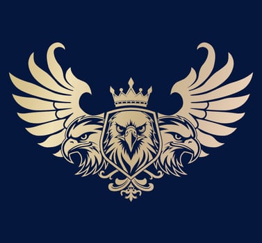 eagle hetaldry logo with shield wings and crown vector
