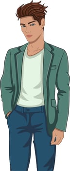 Handsome Male Model. Illustration of a Stylish Young Man. Fashion model Posing. Urban casual style vector