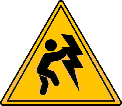 Yellow Sign High Voltage Overhead. Icon. Danger Warning Sign vector