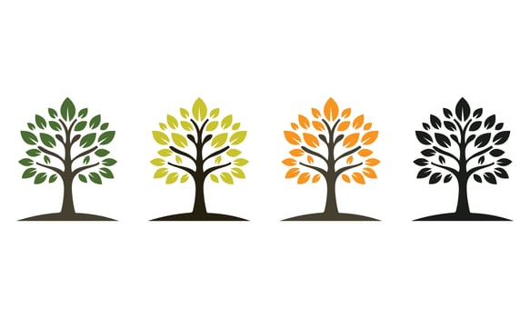 set of minimal colorful tree icon or logo vector