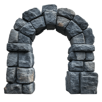 SemiCircular Stone Arch with Rough Gray Stones and Natural Look, Transparent Background png