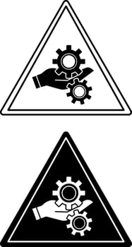 Entanglement Hazard Signs. Black and White Icons. Hand Got Tangled in Rotating Gears. Hand injury. Danger Warning Sign vector