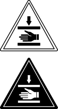 Pinch Point Signs. Black and White Icons. Hand Injury, Hand Crushing. Danger Warning Sign vector