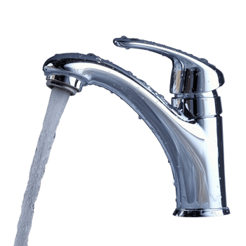 Modern Chrome Faucet with Water Flowing, Transparent Background png