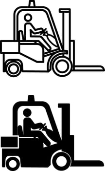 Forklift Icons. Black and White Icons. Warehouse Transport for Moving Cargo. Multifunctional Self-Propelled Equipment vector