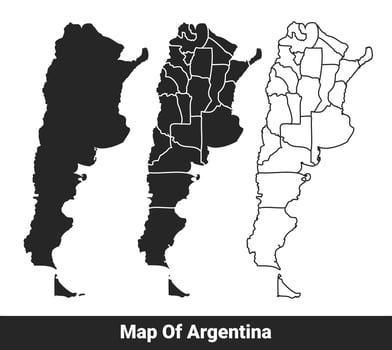Black map of Argentina flat and outline style illustration set vector