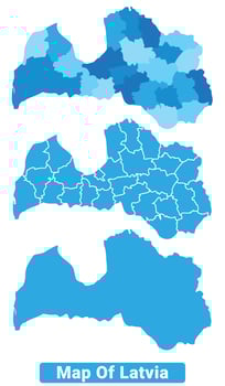 Bluescale Latvia map in different style border outline illustration set vector