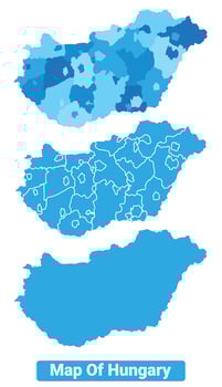 Bluescale Hungary map in different style border outline illustration set vector