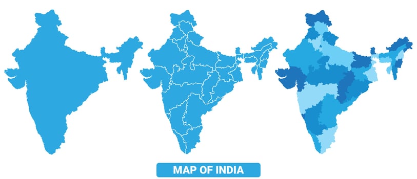 Bluescale India map in different style border outline illustration set vector