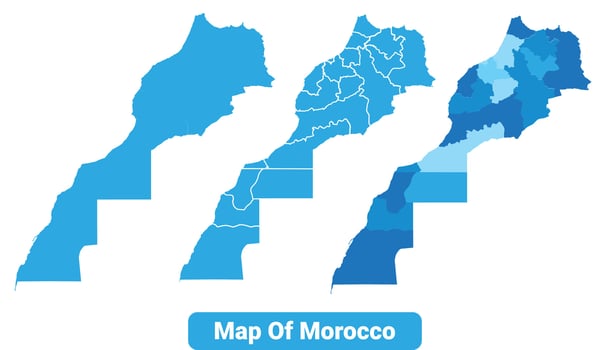 Bluescale Morocco map in different style border outline illustration set vector