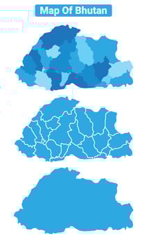 Bluescale Bhutan map in different style border outline illustration set vector