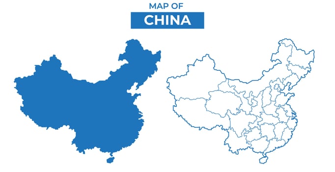 China simple flat map outline style illustration set vector