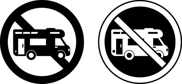 No Motor Caravan Signs. Warning Road Signs. No Camping Car Parking. vector