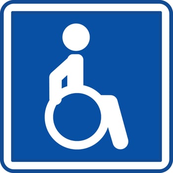 Blue Sign Disability Parking. Square Road Sign. A person in a Wheelchair. vector