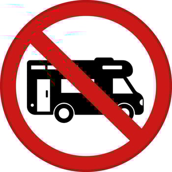Red Sign No Motor Caravan. Warning Road Sign. No Camping Vehicle Parking. vector