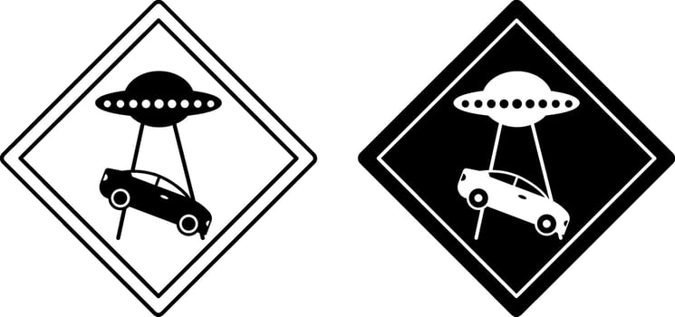No Parking Signs. Humorous Road Signs. Takes Car, Alien Ship. vector