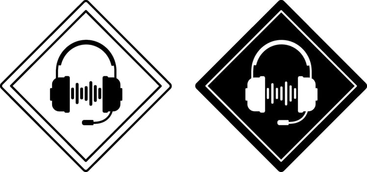 Music Zone Signs. Diamond Road Signs. Headphones with Microphone and Playing Music. vector