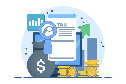 Tax payment concept, Document, Tax form, Audit, Financial accounting, Tax refund calculation, State tax, Tax planning, Due date, Salary calculation, Budget. Flat illustration. vector