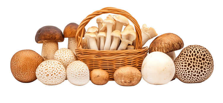 A basket full of different types of mushrooms png
