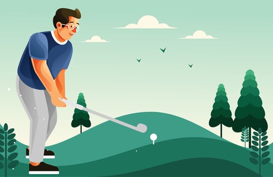 A man playing golf at golf yard vector