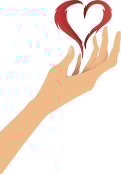 holding love heart on hand fantasy illustration vector