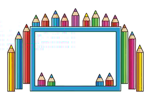 Colorful pencils and frame with space for text vector