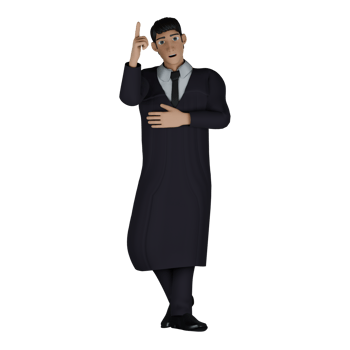 of a Professional Judge. A male judge stands with his left hand on his chest while the right hand points up. 3D Male png