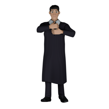 Cartoon Male Judge. A male judge stands with both hands holding a tie. 3D Judicial Professional png