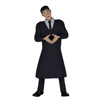 Male Legal Artist 3D Model. A male judge stands with both hands forming a triangle symbol in front of his body. Judge Cartoon png