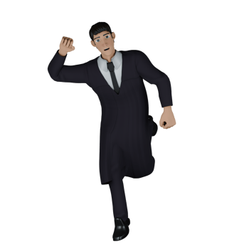 Male Judge with Hammer. A male judge runs with his right hand raised in front in the form of a fist while his left hand is swung back. png