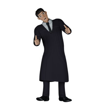 3D Legal Expert Judge. A male judge stands with his body slightly tilted and both hands pointing thumbs up. Cartoon Male Jurist png