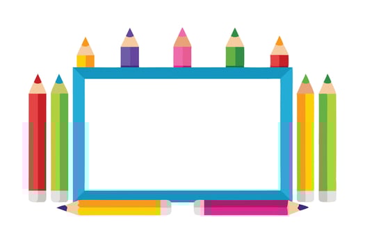 Colorful pencils and a frame vector