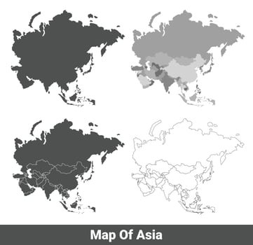 Collection of Asia country grey political maps set with border outline illustration vector