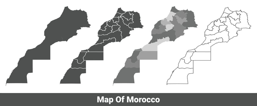 Collection of Morocco country grey political maps set with border outline illustration vector