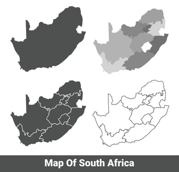 Collection of South Africa country grey political maps set with border outline illustration vector