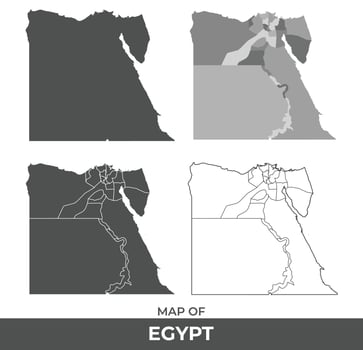 Collection of Egypt country grey political maps set with border outline illustration vector