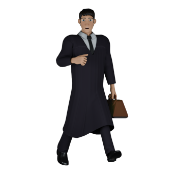 3D Cartoon of Male Judge. A male judge looks like he is walking with his left hand carrying a briefcase. Professional png