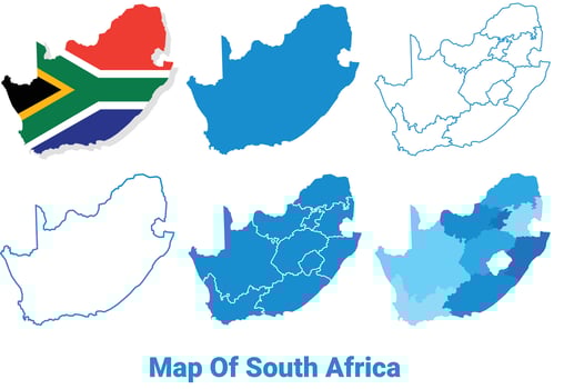 South Africa Maps in different style political map flag outline illustration set vector